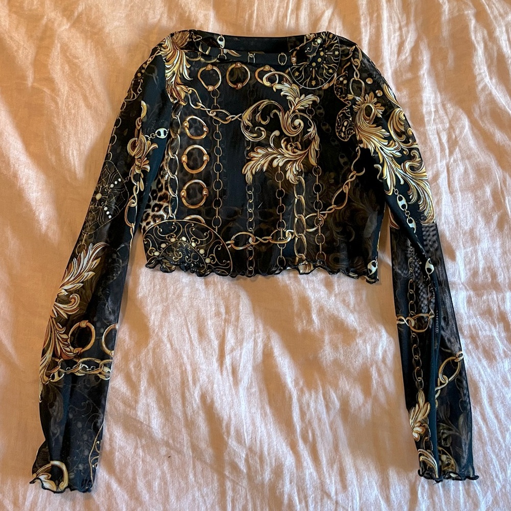 GMini Crop Mesh chains long sleeve going out tee